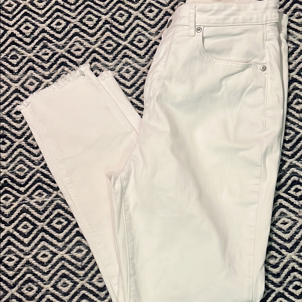 Loft High waist white jeans with frayed bottom